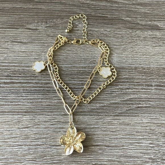Gold Floral Charm anklet N986 - Picture 3 of 3